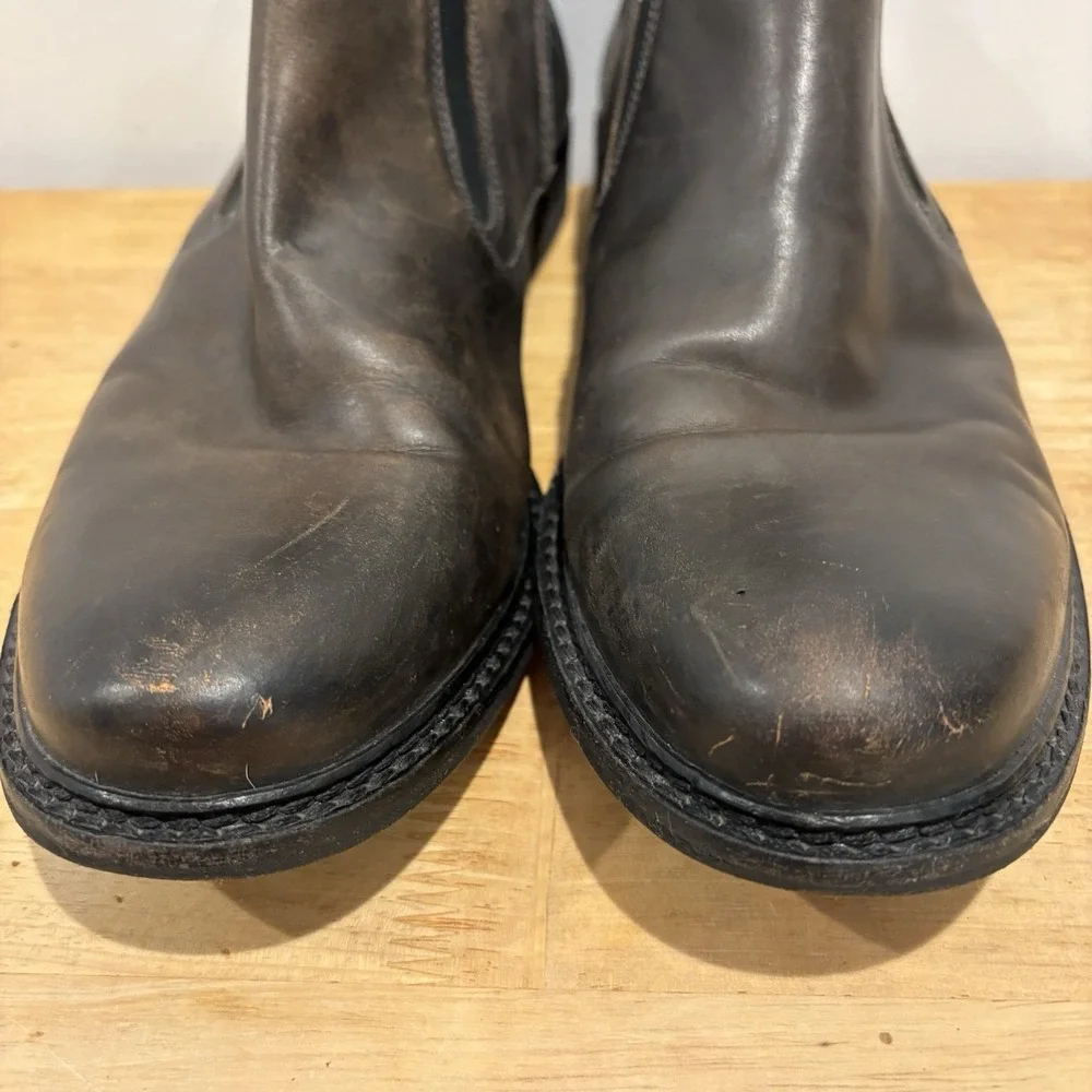 John Varvatos Brown Leather Low Chelsea Boots Pull On Men's Size 8.5 Made Italy